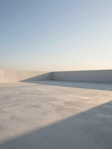 Wide-angle architectural landscape of a pristine, well-lit vacant land lot at golden hour, clean geometric boundaries, soft natural light, high-end editorial aesthetic.