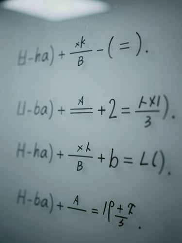 Macro shot of hand-written mathematical derivation on a clean glass board, sharp focus on equations, cool studio lighting.
