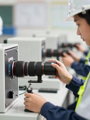 A close-up shot of technical vocational training, a student in safety gear operating industrial equipment under bright daylight, sharp focus, 35mm lens.