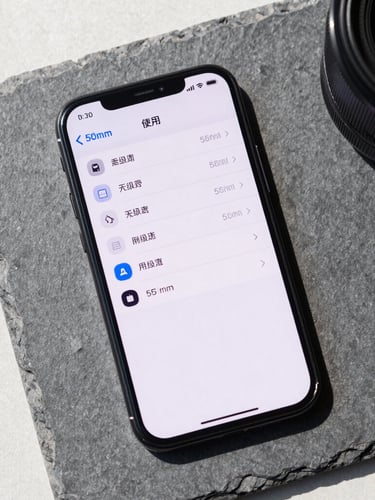 Overhead flat-lay of a modern Android smartphone displaying a clean, high-contrast file manager interface on a slate gray workspace, bright natural daylight, 50mm lens