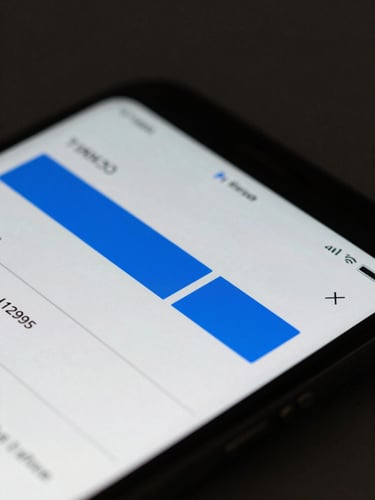 Extreme macro close-up of a smartphone screen displaying a banking transaction interface, electric-blue progress line mid-transfer, cool north-facing light, sharp geometric reflections on the glass surface, dark background