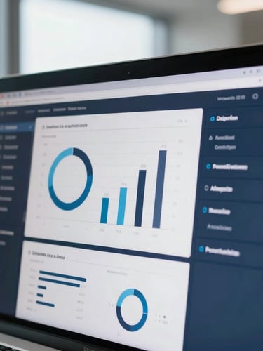 Close-up of a high-contrast analytics dashboard on a screen, cool office tones, sharp focus, 35mm