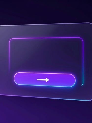 Sleek UI mockup of a prompt library interface, showing a glowing copy button, neon purple accents, glassmorphic panels, high-contrast digital rendering