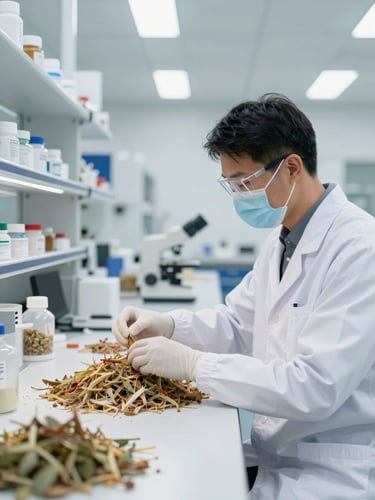 Pristine laboratory environment, quality control inspector in white coat testing raw agricultural goods, bright high-end industrial lighting, sharp focus