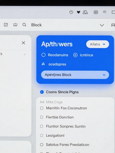Cool-toned, sharp studio lighting with distinct shadows. Extreme close-up of a custom WordPress block editor interface, showing clean UI panels, structured metadata fields, and a subtle electric cobalt blue highlight on an active AI-tagging module. No people.