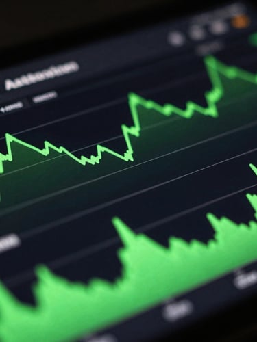 Macro shot of a high-fidelity Android UI screen displaying performance profiling graphs, sharp green line charts glowing in a dark ambient studio, shallow depth of field, 35mm