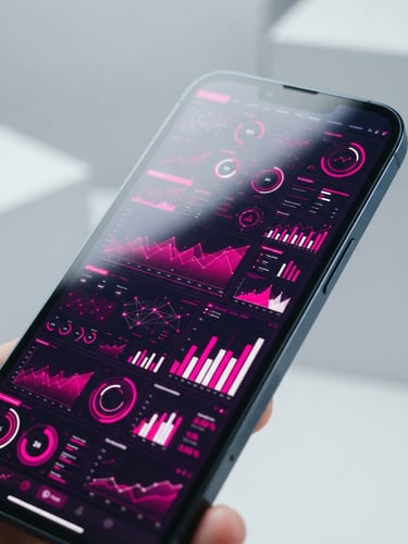 A close-up of a modern smartphone displaying a high-speed business website, vibrant magenta accents, bright clean studio lighting, sharp focus, 35mm