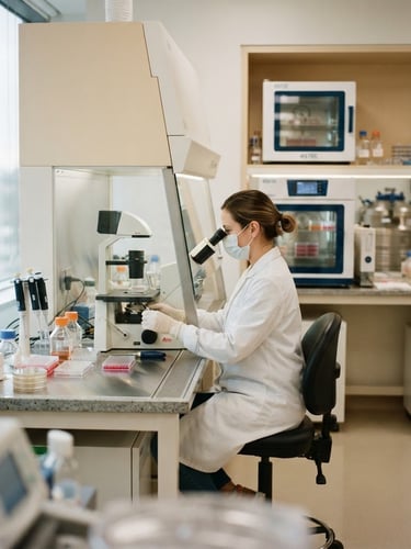 A bright, clean modern IVF laboratory with state-of-the-art incubators, soft natural window light, clinical precision, warm cream tones, 35mm photography