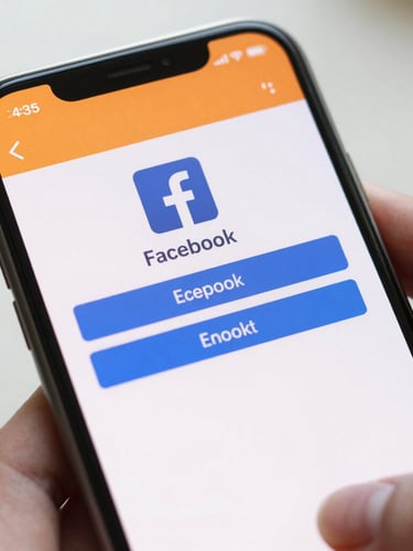 Macro shot of a clean smartphone screen in bright daylight, displaying a Facebook two-factor authentication error loop, hands holding the device, soft orange accents, shallow depth of field