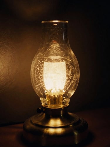 Portrait shot of a close-up of hand-finished brushed brass joint and smoked glass of a lamp, low-key dramatic chiaroscuro lighting, warm glowing amber tones, 35mm film