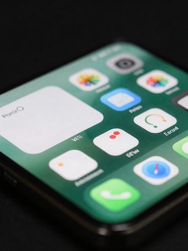 Extreme close-up of a high-fidelity Android device screen reflecting ambient green light, showing a clean, minimalist system widget interface on a dark background.