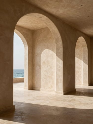 luxury residential interior in Jeddah, warm coastal daylight streaming, flawless matte paint texture on walls, architectural wide-angle lens, 35mm