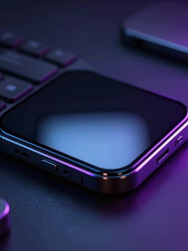 dark luxury 3d render, close-up macro shot of sleek modern glassmorphism interface reflecting blue and purple neon light, low-key studio lighting, shallow depth of field