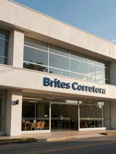 Fachada moderna e iluminada do escritório da Brites Corretora em Altônia, destacando a solidez e o profissionalismo da sede física.