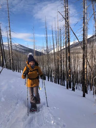 Snowshoeing and enjoying the views in Waterton