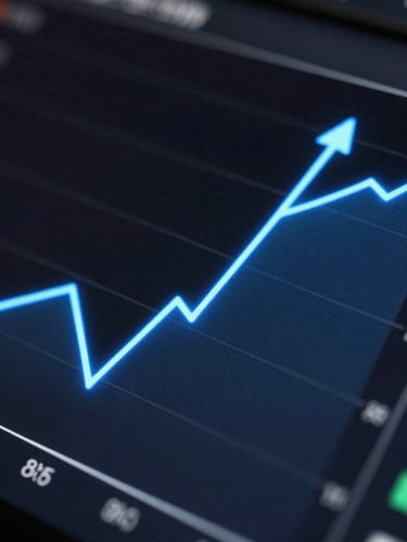 Macro extreme close-up of a high-contrast analytics interface displaying upward conversion curves, sharp glowing electric blue lines on a deep black screen, technical aesthetic.
