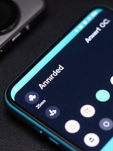 Sleek tech photography, dark studio lighting with neon cyan accents, macro device close-up of a flagship Android phone screen showing a high-performance system monitor interface, sharp focus, 35mm