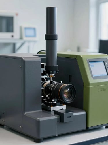 A certified engineer calibrating a high-precision measurement instrument in a modern German laboratory, cool daylight, technical equipment background.