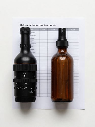 Overhead flat-lay of two products side-by-side on a white surface, a printed comparison checklist between them, neutral studio lighting, crisp and organized