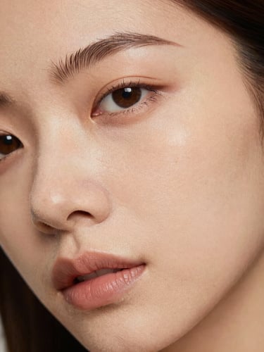 Macro beauty shot of immaculate skin texture with a soft luminous finish, warm natural side lighting, elegant editorial framing