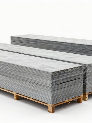 Wide environmental shot of an organized high-bay warehouse with logistics infrastructure, clean corporate photography, bright neutral studio light, slate and white tones, sharp focus, 35mm