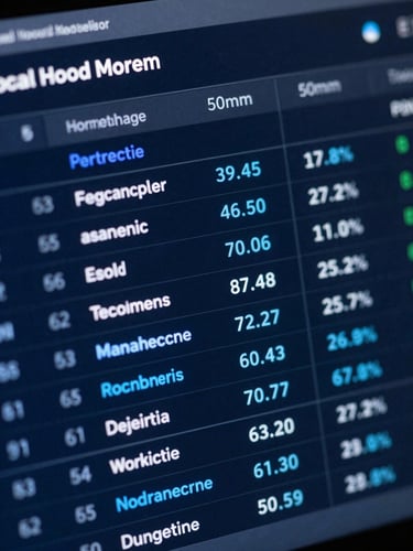 Macro shot of a real-time analytics dashboard displaying social media campaign performance metrics, cool high-contrast studio lighting, deep slate and electric blue tones, macro 50mm