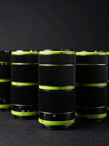 Moody studio photography of a high-end physical podcasting setup, dramatic low-key lighting, dark charcoal tones with electric neon green accents, shallow depth of field, 35mm
