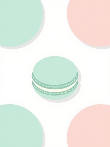 Overhead flat-lay of minimalist pastel workspace, soft mint and blush geometric shapes, bright clean natural lighting