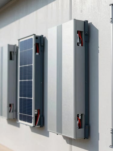 Close-up portrait shot of neatly bundled and labeled electrical wiring from a solar inverter, mounted on a clean industrial wall, bright light, showcasing professional installation.
