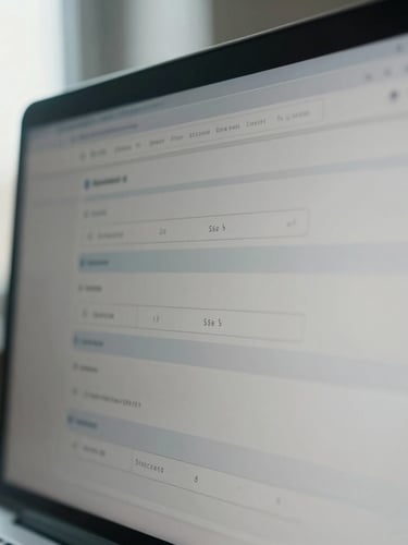 Close-up of a screen showing clean abstract UI elements with data filters, soft natural window light, cool muted tones, shallow depth of field, modern academic setting.