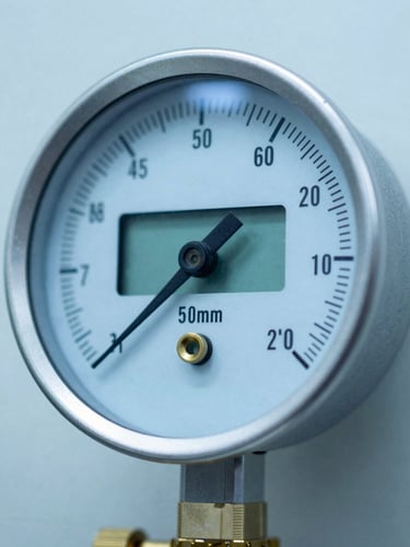 Sharp macro photograph of a high-precision digital pressure transmitter dial, cool steel-blue tones, crisp industrial indoor lighting, highly detailed interface