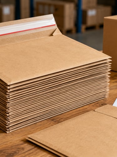 Kraft mailing envelopes with self-seal strip for documents, books and flat e-commerce shipments
