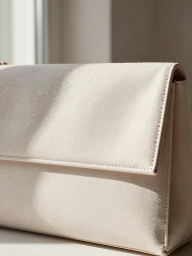 New season structured nautical cord clutch bag, contemporary design, dramatic soft shadows on off-white surface