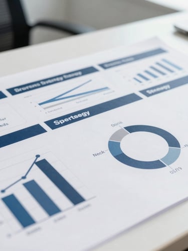 Close-up of a corporate strategy board with structured diagrams and charts, clean daylight, shallow depth of field.