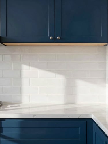 High-contrast architectural shot of a modern kitchen remodel in San Antonio, clean tile lines, natural Texas daylight, sharp focus.