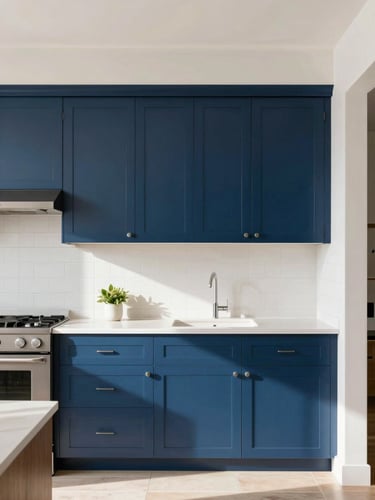 A bright, modern kitchen interior in San Antonio showing clean tile lines and custom cabinets, natural daylight, professional architectural photography