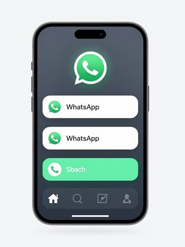 clean digital UI rendering, crisp software dashboard mockup showing WhatsApp message builder and interactive preview on a phone screen, cool slate and mint accents, sharp focus