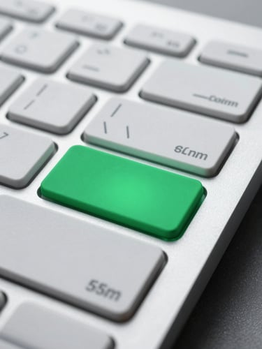 Sleek close-up of a high-end metallic keyboard with a single glowing emerald green key, minimalist tech photography, cool studio lighting, sharp focus, 35mm