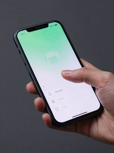 Tight crop of an Android phone screen mid-interaction, a finger lifting off a smooth card-swipe gesture, UI elements caught in motion with crisp edges and vivid color on a charcoal background, clean studio strobe lighting, shallow depth of field focused on screen glass