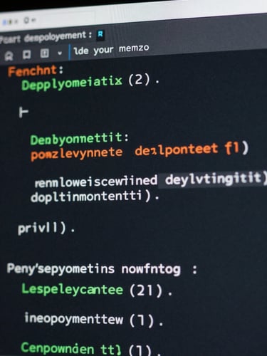 Macro crop of a clean code terminal displaying active deployment logs under crisp cool-toned studio lighting.