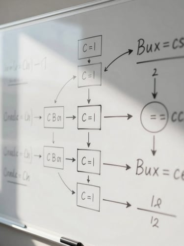 Macro shot of a physical whiteboard with complex system architecture diagrams and mathematical formulas, hard directional office daylight, sharp focus on hand-drawn lines.
