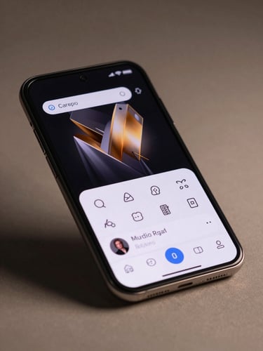 Macro studio shot of a modern Android foldable device displaying a high-contrast, accessible user interface, neutral studio lighting, soft shadows
