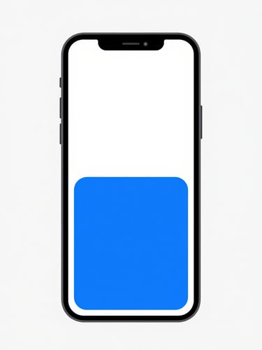 Clean flat vector illustration of a mobile phone screen showing a simple, high-contrast user interface with crisp digital art style and bright blue accents