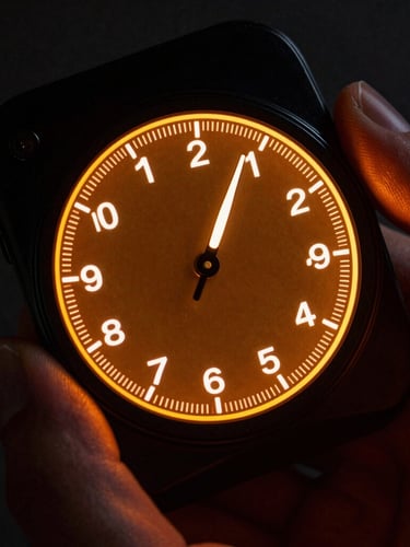 Extreme close-up macro of a premium Android screen displaying a glowing amber countdown dial, sharp OLED contrast, low-key dramatic studio lighting casting orange glow onto hands.