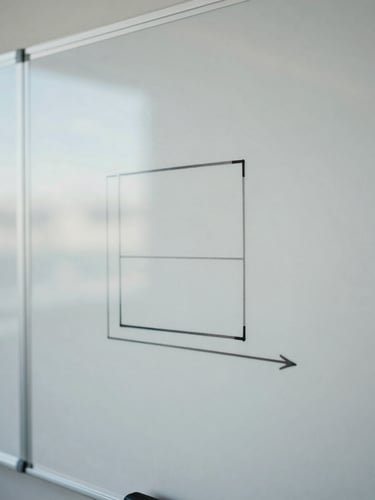 Close-up of a collaborative whiteboard with clean minimalist diagrams, soft overcast daylight, muted charcoal tones, 35mm