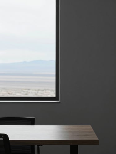 Minimalist architectural detail of a modern Utah workspace, bright natural overcast daylight, clean composition, 35mm