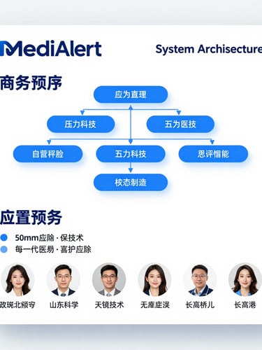 High-resolution project poster for MediAlert, showcasing system architecture, key features, and team members, clean studio lighting