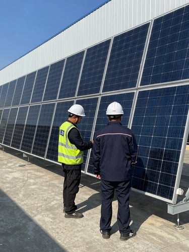 A clean, modern warehouse interior in Bangladesh with high-grade industrial electronics and MEP equipment stacked neatly on steel racks under bright daylight.