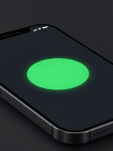 Macro shot of a sleek smartphone screen displaying a minimal dark UI with high-contrast neon green accents, low-key studio lighting, sharp focus, octane render