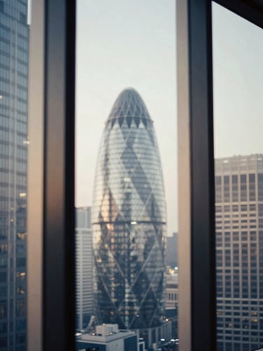 Abstract architectural lines of a global metropolitan hub, viewed from a modern office, soft natural window light, deep navy and warm champagne tones, shallow depth of field, 35mm.